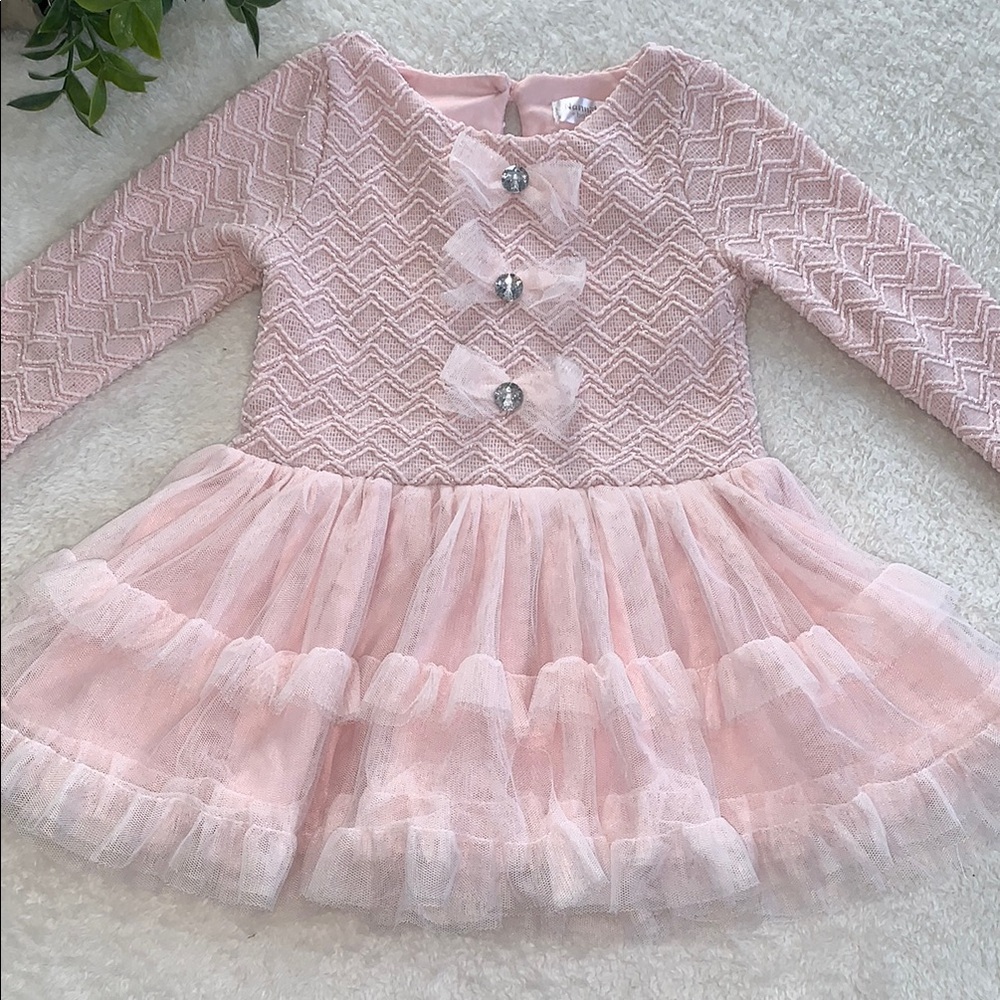 Nannette Baby Pink Tulle Bows Dress 24M EUC